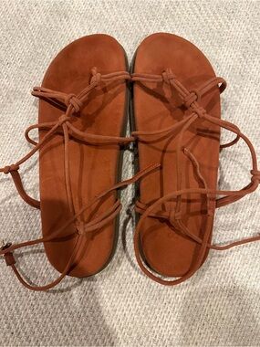 SCHUTZ Rust Lace-Up Suede Flat Sandals